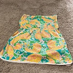 EUC XL LILLY PULITZER strapless romper green and yellow and white
